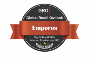 A award from Global Retail Outlook for Emporos for being a top 10 retail pos solution provider in 2023.