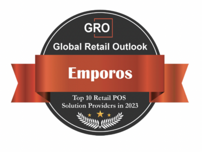 A award from Global Retail Outlook for Emporos for being a top 10 retail pos solution provider in 2023.