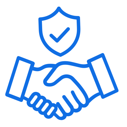 Icon of shaking hands with a crest of trust above it.