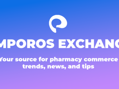 The Emporos Icon of the wording: "Emporos Exchange Your source for pharmacy commerce trends, news, and tips."