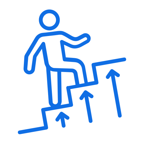 Icon of a man progressively walking up stairs.