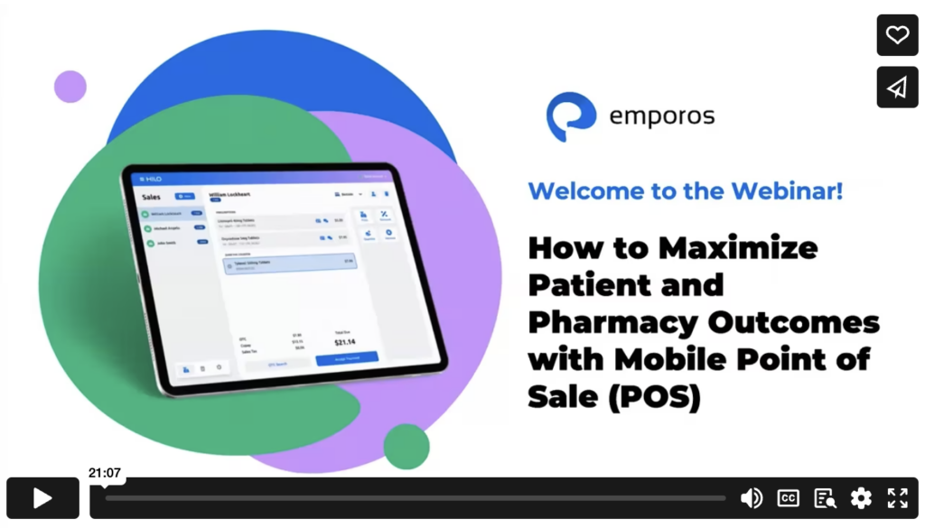 Video thumbnail for webinar entitled: "How to Maximize Patient and Pharmacy Outcomes with Mobile Point of Sale (POS)."
